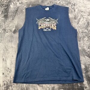 Orange County Choppers Y2K Biker Mens Large Navy Blue‎ Graphic Print Sleeveless